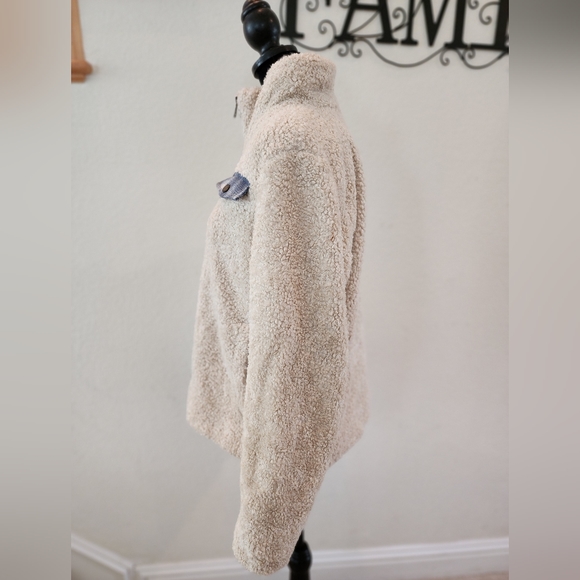 EUC Pendleton Ladies Camel / Creme & Blue Plaid Trim full zip Sweater - Picture 3 of 7